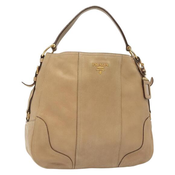 PRADA Shoulder Bag Leather Beige Gold - Picture 1 of 12